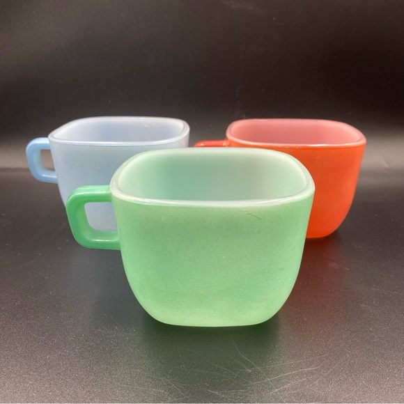 Glasbake Kitchen Vintage Glasbake Square Coffee Mugs Set Of 3